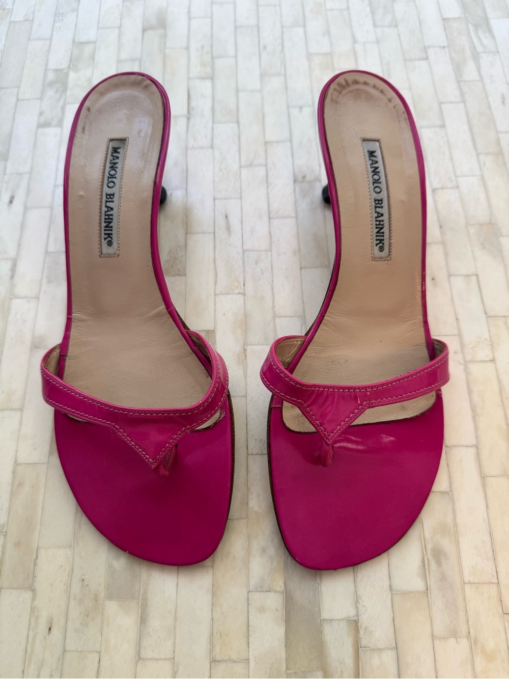 Manolo Blahnik Vintage Pink Fuchsia Kitten Heel Open Toe Sandal EU 39.5 90s Y2K